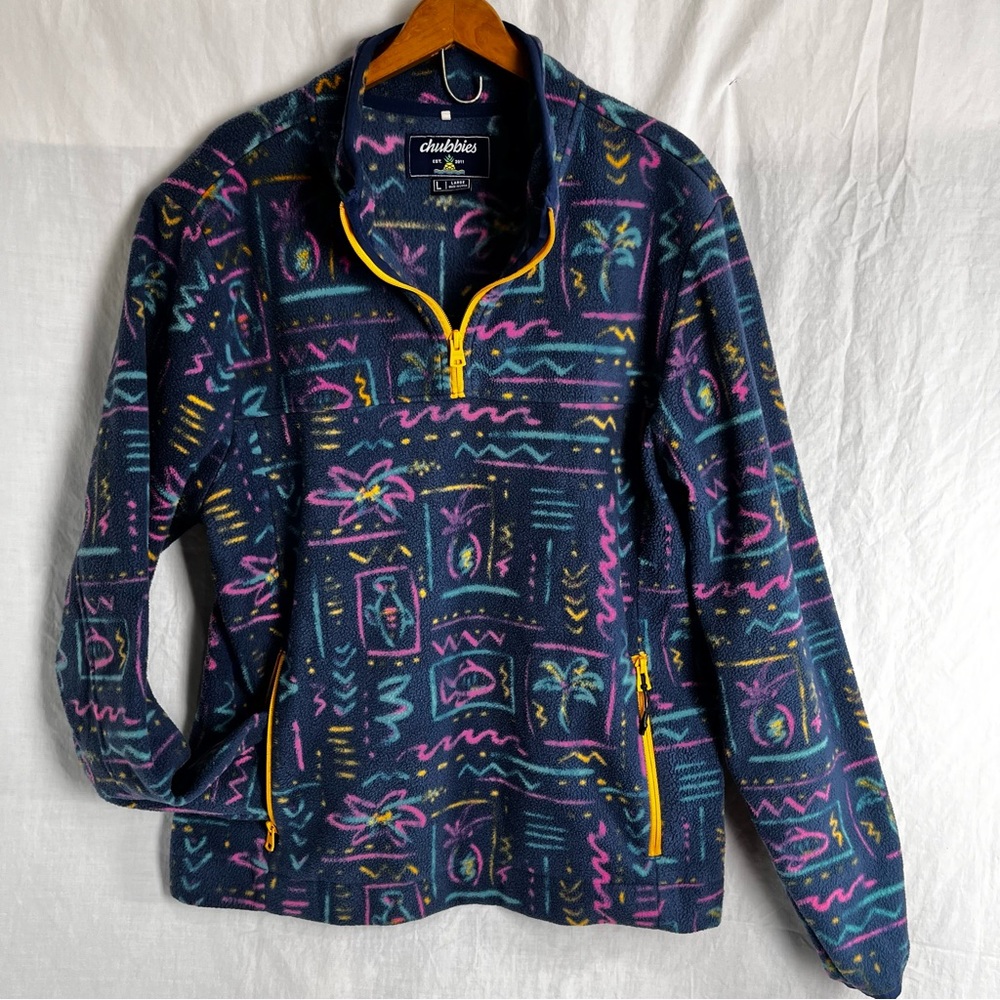 Chubbies Men Large Sweater The Chilly Vibe Quarter Zip Fleece Pullover Jacket L - Picture 12 of 16